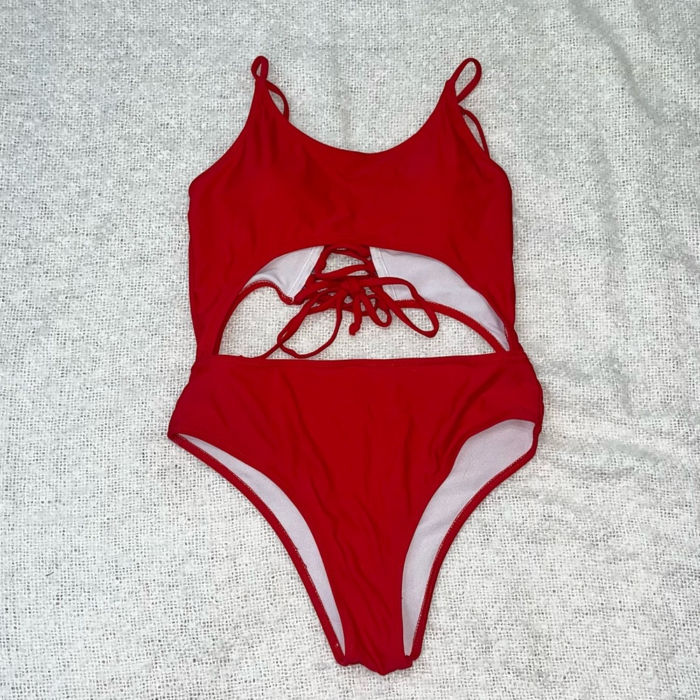 CHERRY RED ONE PIECE BATHING SUIT